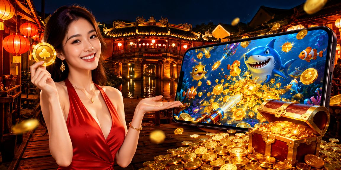 Người chơi trải nghiệm casino di động tại chợ đêm Hội An với đèn lồng truyền thống