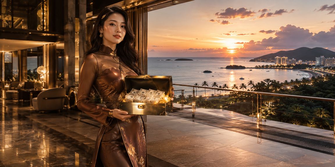 Cảnh cá cược casino tại Phú Quốc với người mặc áo dài truyền thống Việt Nam